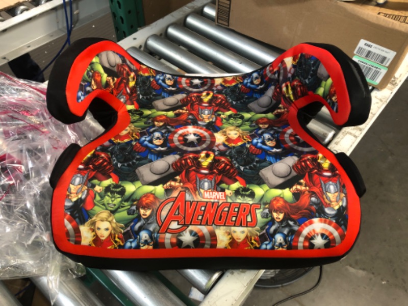 Photo 2 of *DAMAGED* KidsEmbrace Marvel Avengers Group Backless Booster Car Seat with Seatbelt Positioning Clip, Red, Blue, Yellow, and Green