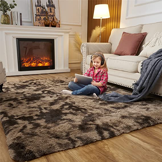 Photo 1 of [See Notes] Fluffy Shag Area Rugs for Bedroom -  Brown/White