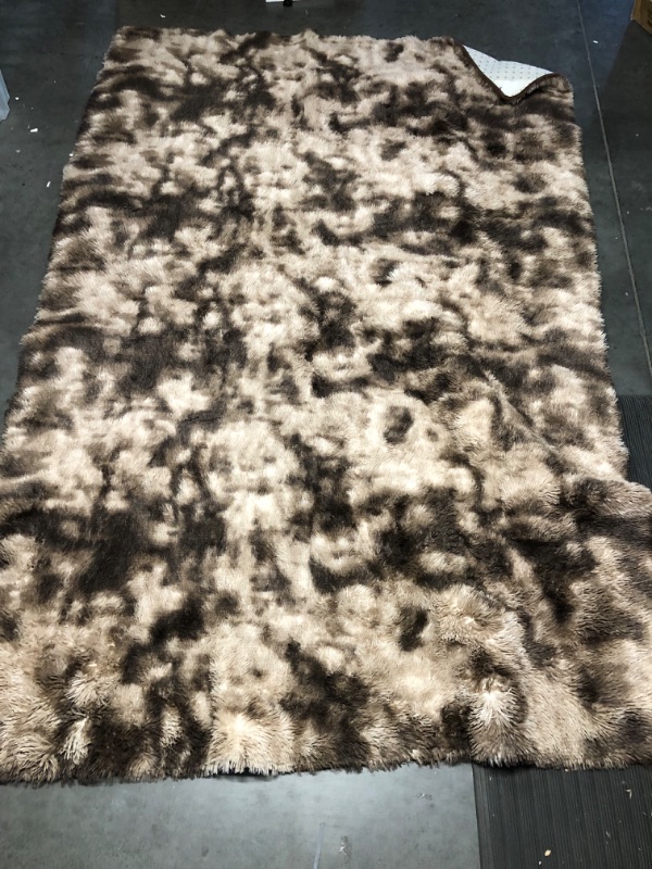 Photo 3 of [See Notes] Fluffy Shag Area Rugs for Bedroom -  Brown/White