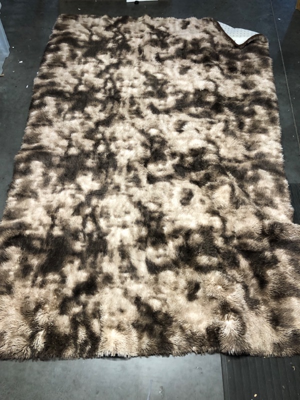 Photo 2 of [See Notes] Fluffy Shag Area Rugs for Bedroom -  Brown/White