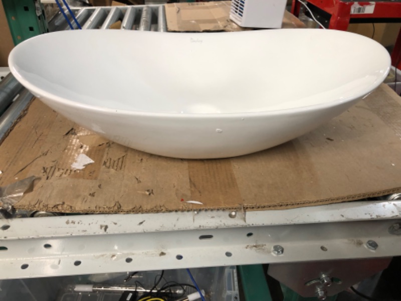 Photo 2 of [Brand New]Davivy 24'' X 13.8'' Oval Vessel Sink with Pop Up Drain -  White