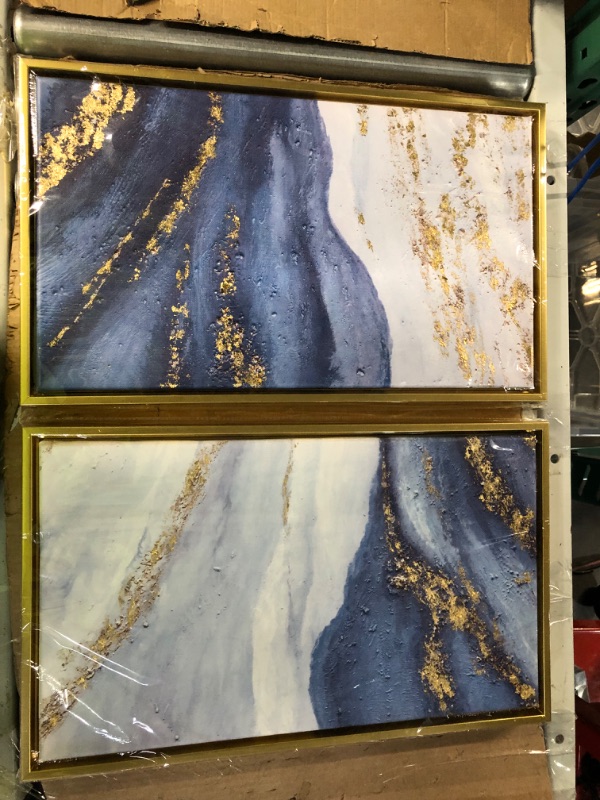 Photo 4 of [Factory Sealed] Framed Canvas Wall Art For Living Room-Blue Mountain Oil Painting For Bedroom- 3 Pieces  24x48inches 