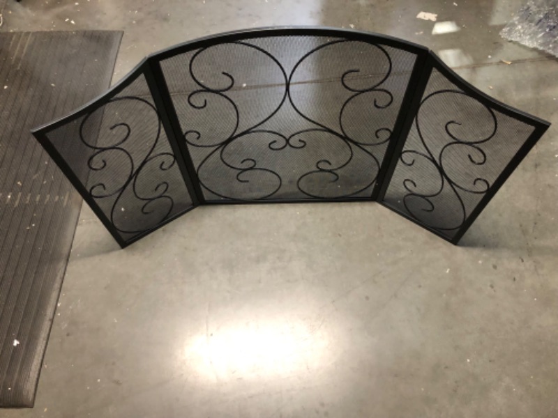 Photo 3 of [Like New] Fire Beauty Fireplace Screen 3 Panel Wrought Iron Black Metal 48"(L) x30(H) Spark Guard Cover(Black)