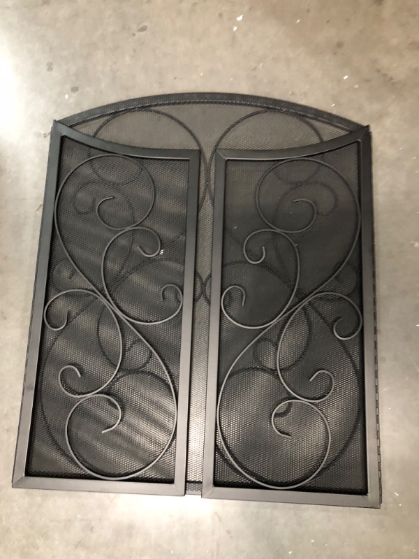Photo 2 of [Like New] Fire Beauty Fireplace Screen 3 Panel Wrought Iron Black Metal 48"(L) x30(H) Spark Guard Cover(Black)