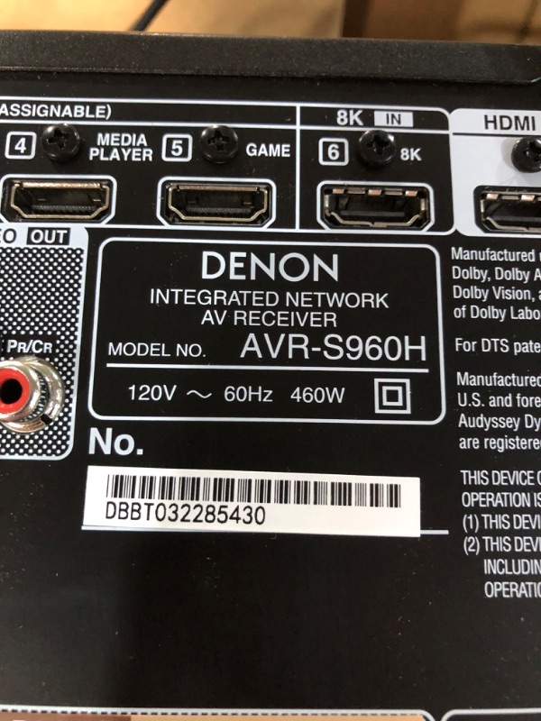 Photo 6 of **TURNS ON UNABLE TO TEST**
Denon AVR-S960H 8K Ultra HD 7.2 Channel (90Watt X 7) AV Receiver 2020 Model  AVR-S960H Receiver