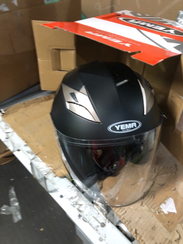 Photo 2 of Motorcycle Open Face Helmet DOT Approved - YEMA Helmet YM-627 Motorbike Moped Matte Black Large