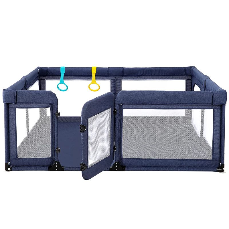 Photo 1 of Baby Playpen with Swing Door for Adults, Play Pens for Babies 59 * 71in Large Navy Blue
