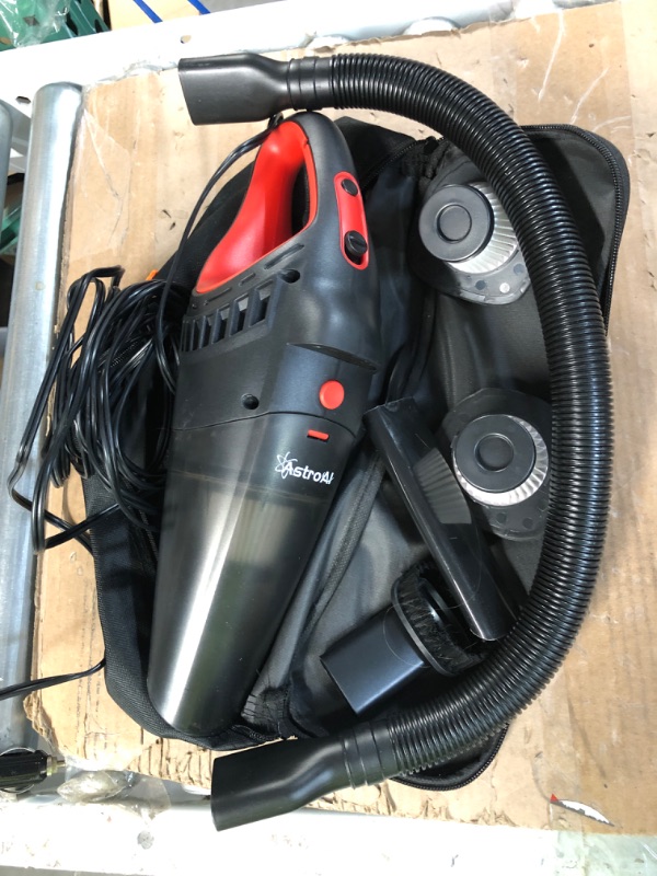 Photo 2 of *GENTLY USED* AstroAI Car Vacuum, Accessories, Handheld Vacuum Cleaner with 7500PA/12V High Power, LED Light and 16.4 Ft Cord, Car Cleaning Kit with 3 Filters (Red)