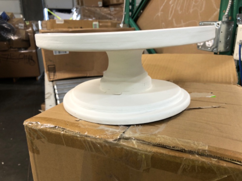 Photo 3 of *GENTLY USED* Natural Wood Pedestal Serving Tray White, Cake Stand 8 Inch, Decorative Display Risers