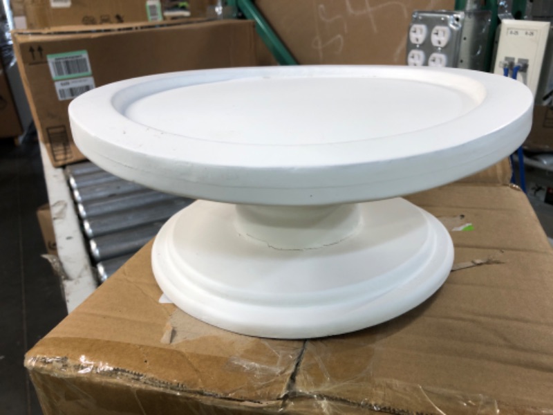 Photo 2 of *GENTLY USED* Natural Wood Pedestal Serving Tray White, Cake Stand 8 Inch, Decorative Display Risers