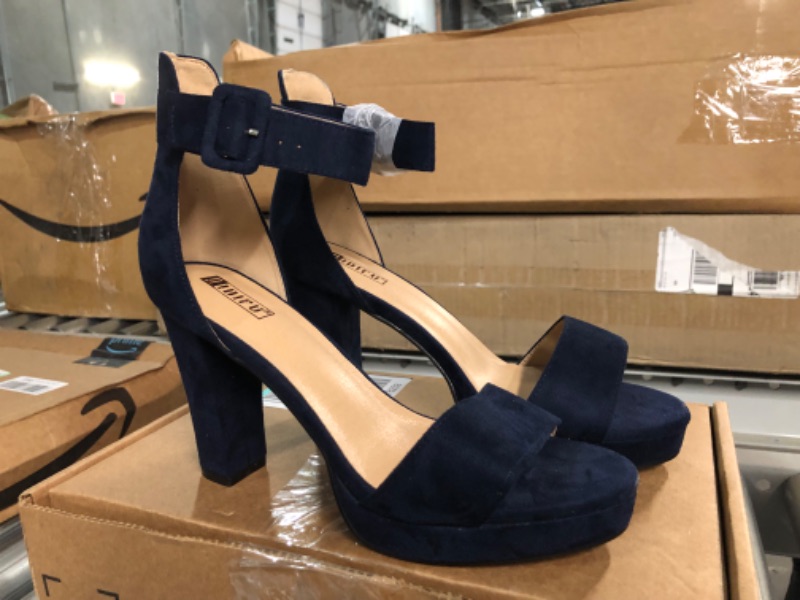 Photo 7 of *SEE NOTES* IDIFU Women's IN4 Sabrina Platform Chunky High Heels, Blue Suede, Size:6