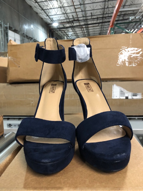 Photo 3 of *SEE NOTES* IDIFU Women's IN4 Sabrina Platform Chunky High Heels, Blue Suede, Size:6