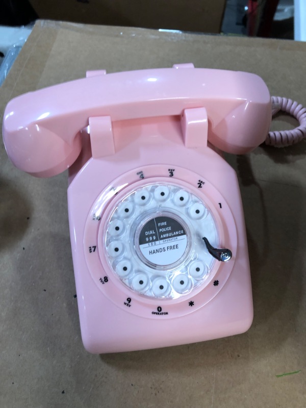 Photo 2 of GloDeals 1960's Style Pink Retro Rotary Phone Old Fashioned Dial Retro Landline Phones for Home Decor Collector Gifts Women's Day Gift