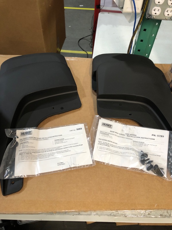 Photo 2 of Husky Liners - Front & Rear Mud Guards | 2014 - 2018 GMC Sierra 1500, 2019 GMC Sierra 1500 Limited, 2015 - 2019 GMC Sierra 2500/3500 HD w/ Single Rear Wheels, Front & Rear Set - Black, 4 Pc | 56896 Custom Front and Rear Mud Guard Set Sierra