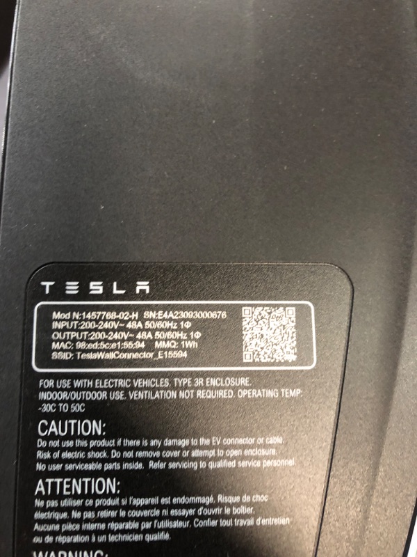 Photo 3 of Tesla Wall Connector - Electric Vehicle (EV) Charger - Level 2 - up to 48A with 24' Cable