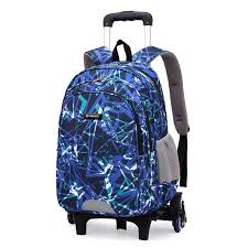 Photo 1 of * USED * 
Kids Rolling Backpack Blue Geometric with Wheels Trolley School Bag 