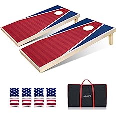 Photo 1 of Corn Holes Outdoor Game Set: 4'x 2'/ 3'x 2' Solid Wood Cornhole Set w/ 2 Wooden Cornhole Boards