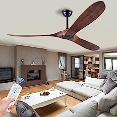 Photo 1 of EOPETY 52” Wood Ceiling Fan Without Light, Low Profile Ceiling Fan with Remote Control Indoor Outdoor with 3 Blade for Patio, Bedroom, Living Room, Dining Room, Study room?Deep Walnut Blades