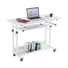 Photo 1 of Stand Steady Tranzendesk | Height Adjustable Teacher Desk on Wheels | Mobile Standing Desk with Shelf | Two Level Portable Workstation | Stand Up Desk for Presentations (WHITE/40x28in)