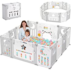 Photo 1 of Baby Playpen, Dripex Foldable Playpen for Babies and Toddlers, Baby Fence Play Area, Custom Shape, Easy Assemble and Storage, Play Yard for Babies Safety, Indoor Outdoor Baby Play Pen