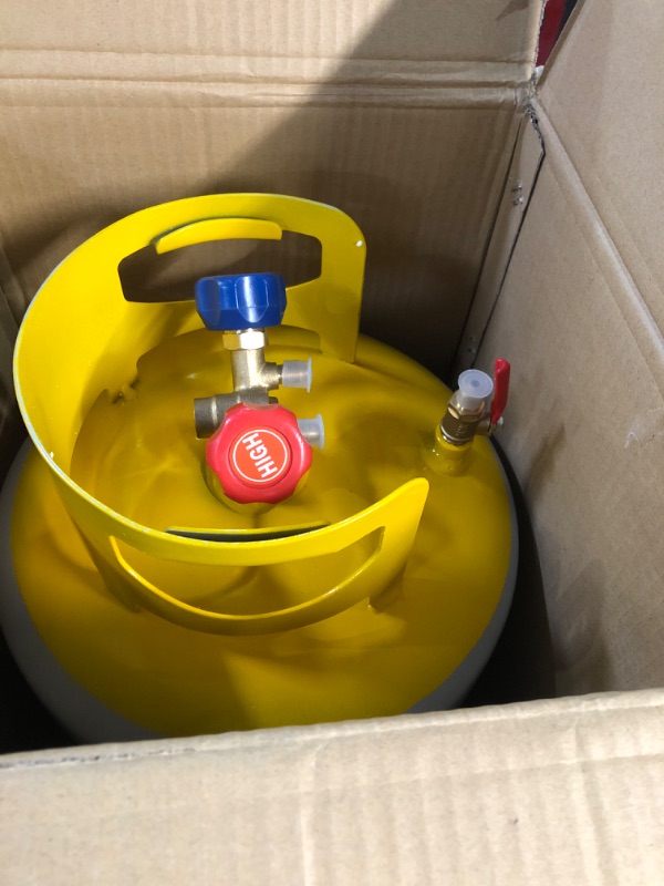 Photo 2 of GCCSJ Refrigerant Recovery Tank with 1/4 SAE Y Valve Double Valve Collar Design Reusable Save Valve-50 LB Capacity