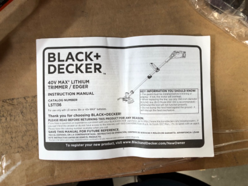 Photo 4 of ***UNTESTED*** BLACK+DECKER 40V MAX String Trimmer, 13-Inch, Tool Only (LST136B)