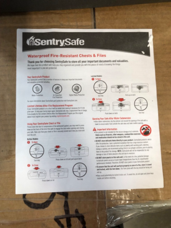 Photo 3 of ***UNABLE TO OPEN - SEE NOTES*** SentrySafe Fireproof and Waterproof Safe Box with Key Lock, 7.6 x 16.5 x 14.8 Inches, CHW30200