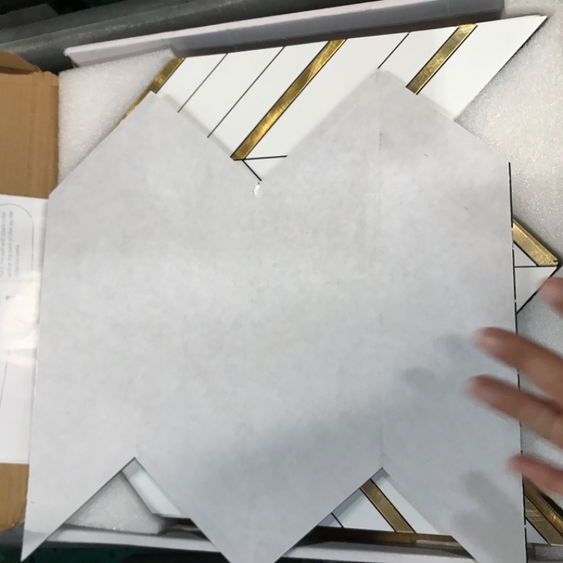 Photo 3 of **USED/SEE NOTES**Art3d 10-Sheet Herringbone Peel and Stick Backsplash, Self Adhesive Marble Tiles Stick on Wall Tiles for Kitchen, Bathroom.(White Mixed Gold Metal) 12.40" x12.20" White Mixed Gold Metal 10