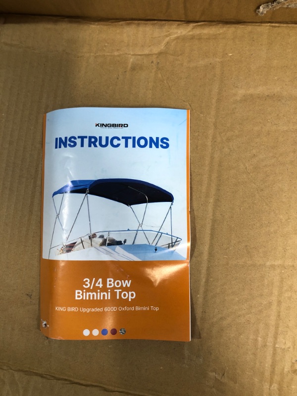 Photo 4 of *SEE NOTES* KING BIRD 3 Bow Bimini Top Cover Sun Shade Boat Canopy Waterproof, 46" Height with Rear Support Poles 