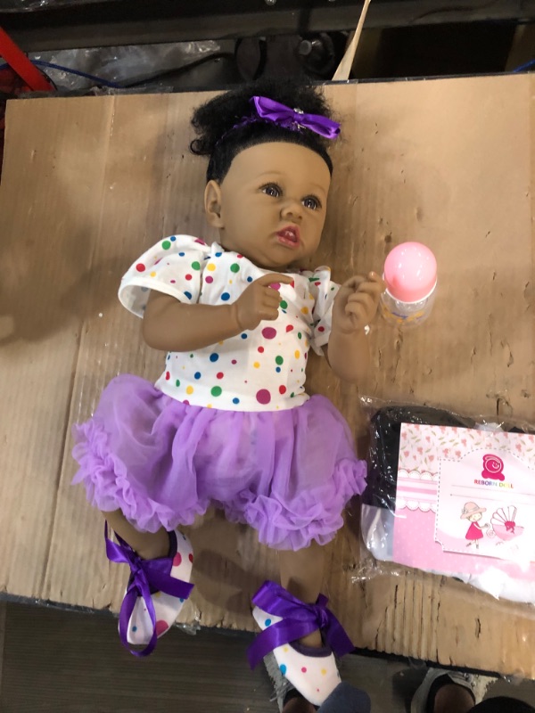 Photo 1 of HOOMAI Lifelike Reborn Baby Dolls with Soft Body African American Realistic Girl Doll 22.8 Inch Best Birthday Gift Set Aria