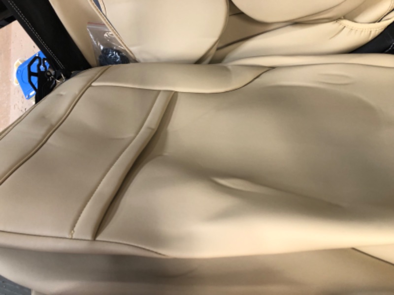 Photo 2 of Coverado Front Seat Covers 2 Pieces, Waterproof Nappa Leather Auto Seat Protectors, Universal Fit for Most Sedans SUV Pick-up Truck, Beige Beige FrontPair