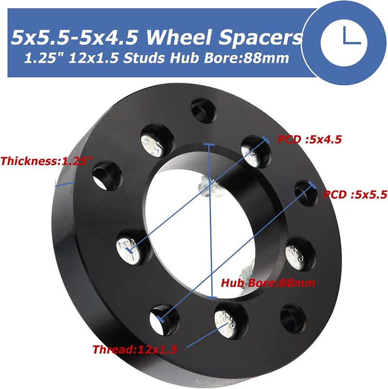 Photo 1 of EZISOE 5x5.5 to 5x4.5 Wheel Adapters, 1.25 Inch 5x139.7 to 5x114.3 Wheel Adapters 88mm hub core with 12x1.5 Studs