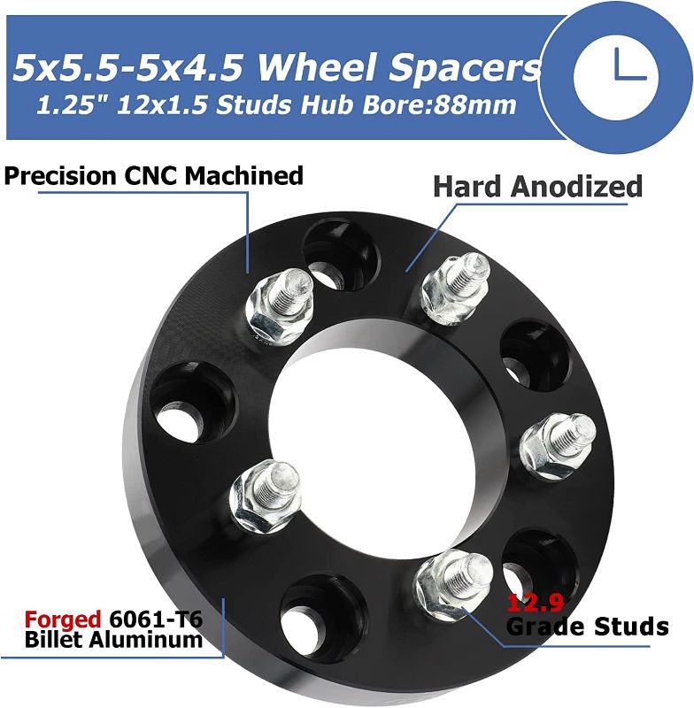 Photo 1 of EZISOE 5x5.5 to 5x4.5 Wheel Adapters, 1.25 Inch 5x139.7 to 5x114.3 Wheel Adapters 88mm hub core with 12x1.5 Studs