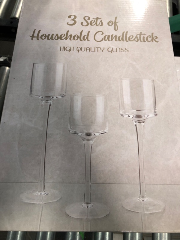 Photo 1 of **USED/SEE NOTES** Set of 3 Candlestick & Tealight Candle Holders Tall High Elegant Clear Glass for Candles Under 6cm (2.36") in Diameter 