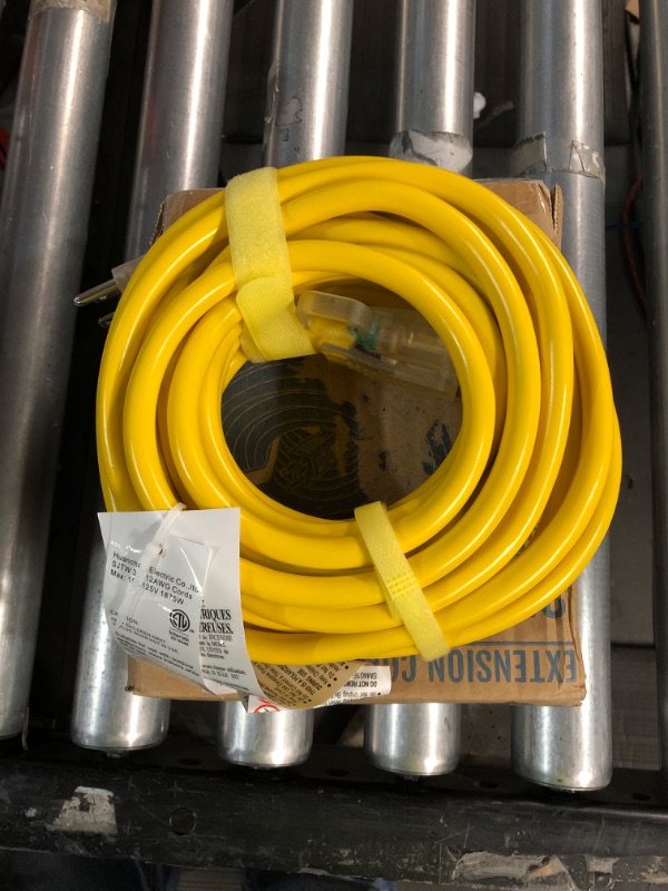 Photo 2 of 12/3 Gauge Heavy Duty Outdoor Extension Cord 25 ft Waterproof with Lighted end, Flexible Cold-Resistant 3 Prong Electric Cord Outside, 15Amp 1875W 12AWG SJTW, Yellow, ETL HUANCHAIN Yellow 25 foot