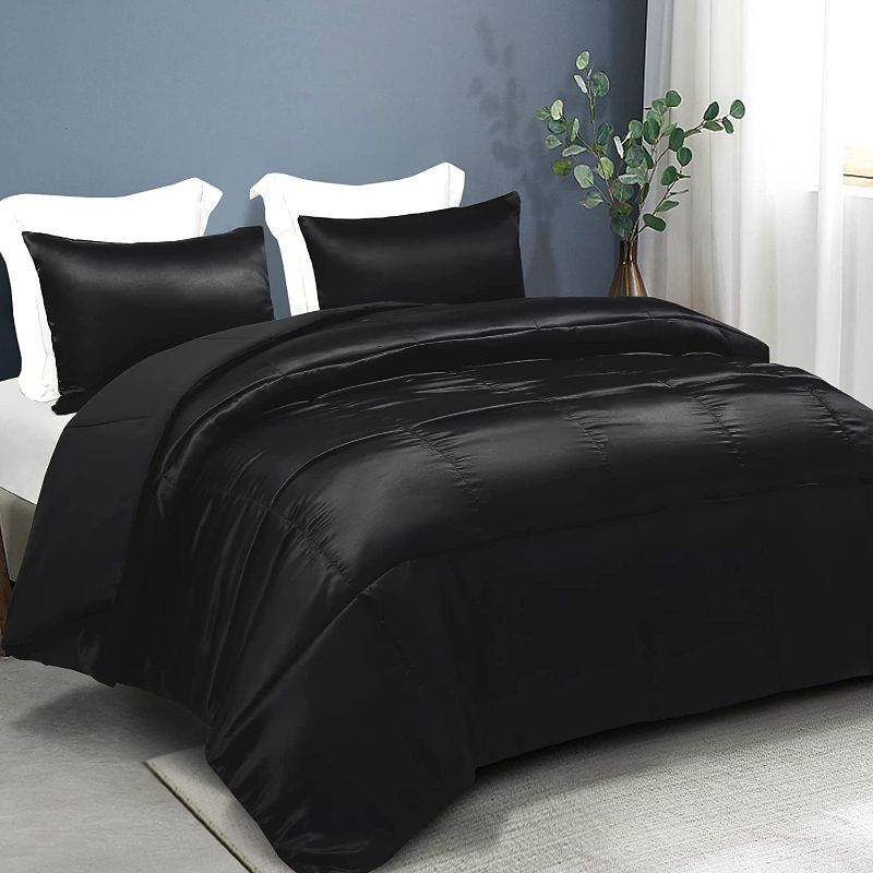 Photo 1 of  3-Piece Reversible King Size Comforter Set/Bedding Set, Soft Satin Comforter with 2 Satin Pillowcases