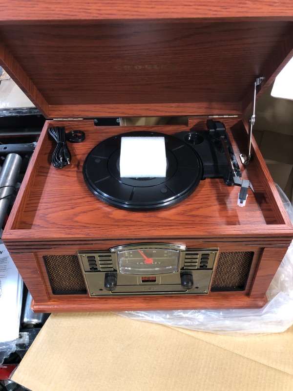 Photo 3 of Crosley CR42D-PA Lancaster 3-Speed Turntable with Radio, CD/Cassette Player, Aux-in and Bluetooth, Paprika