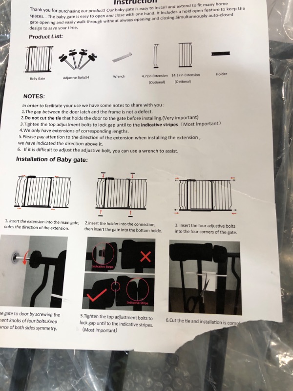 Photo 3 of ALLAIBB Extra Wide Pressure Mounted Baby Gate Walk Through Child Kids Safety Toddler Tension White Long Large Pet Dog Gates with Extension for doorways Kitchen (43.31-48.03"/110-122cm, Black) Black 43.31-48.03"/110-122cm