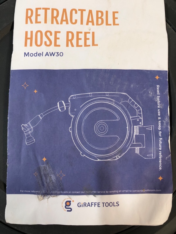 Photo 1 of *USED SEE NOTES* Giraffe Tools AW30 Garden Hose Reel Retractable 1/2" x 100 ft Wall Mounted Water Hose Reel Automatic Rewind, Any Length Lock, , Dark Grey