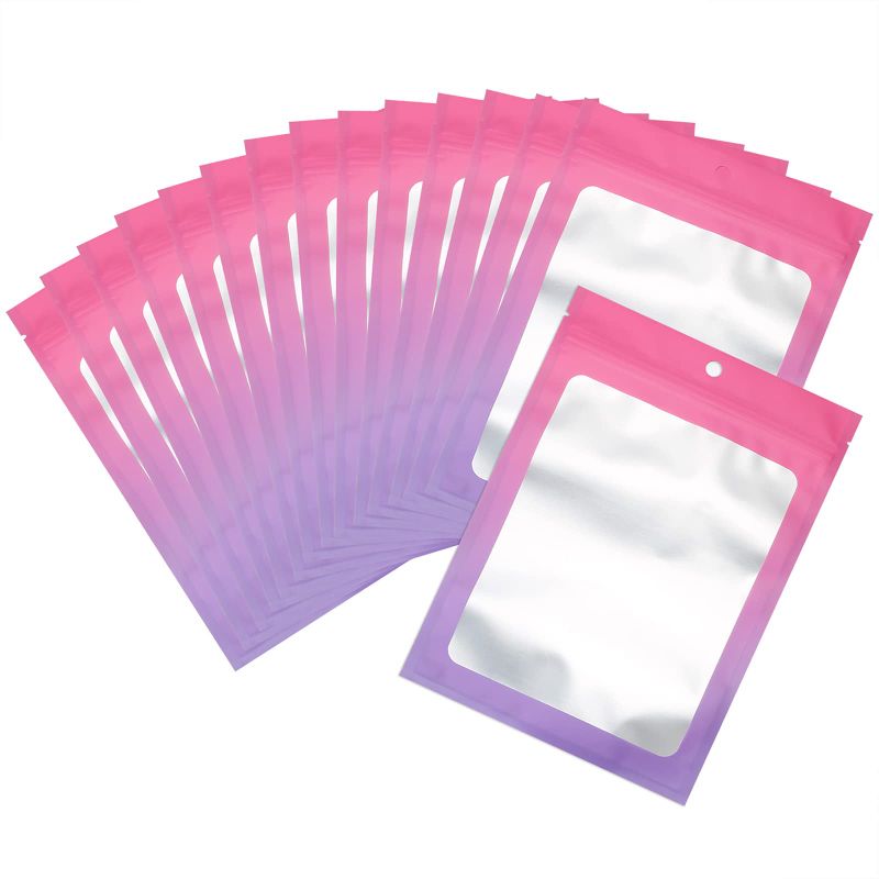 Photo 1 of 100 Pcs Resealable Mylar Ziplock Food Storage Bag Pink Purple 4 X 6 Inch