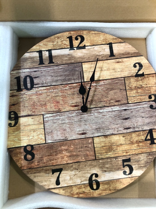 Photo 2 of (UNABLE TO TEST) NIKKY HOME 16" Rustic Coastal Round Wall Clock Battery Operated Silent Noiseless Farmhouse Beach Clock Spliced Wood Design