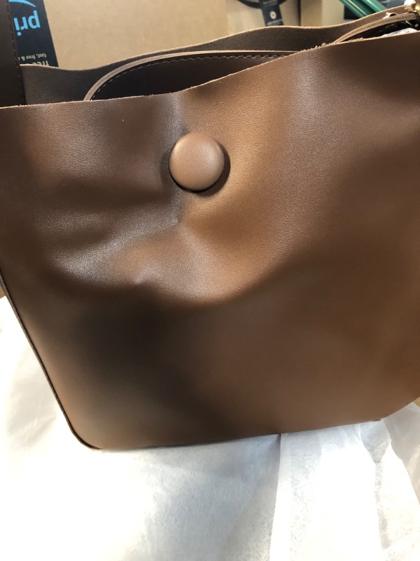 Photo 4 of Women's Tote Shoulder Bag Bucket Purse for Women Soft Leather Designer Handbags with Handle Ribbon