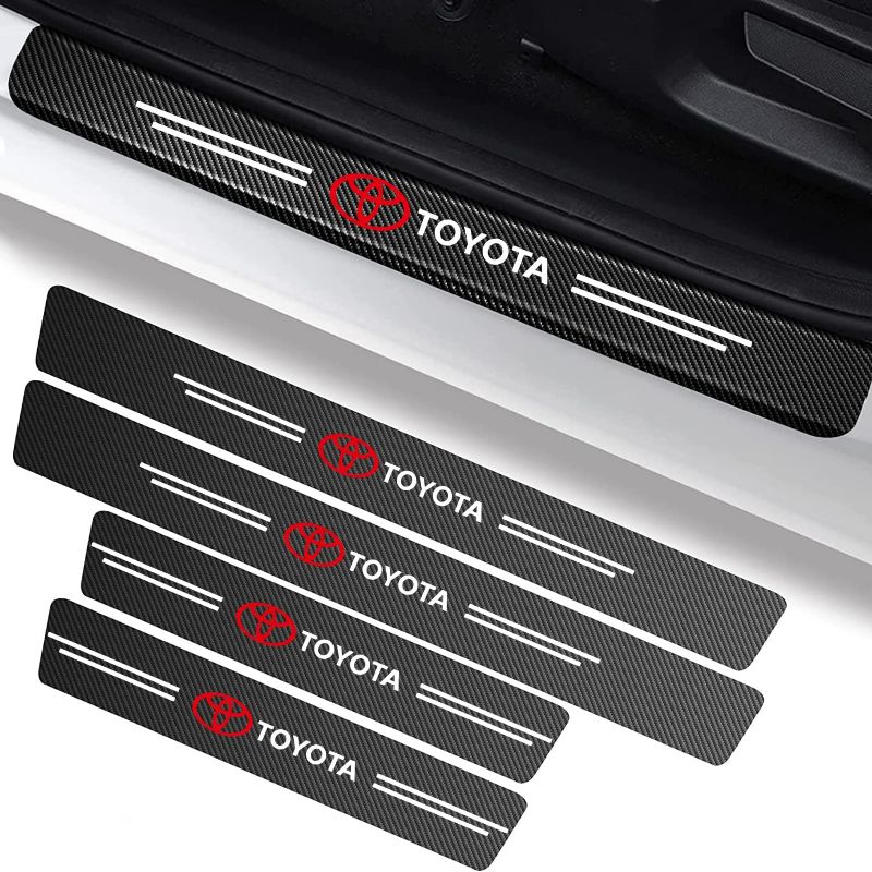 Photo 1 of 4PCS Threshold Protection Stickers for Car Door Threshold with Toyota Logo, Carbon Fiber Door Sill Stickers Scuff Plate Cover for Car Door Steps, Inner Accessories Self-Adhesive Anti-Collision