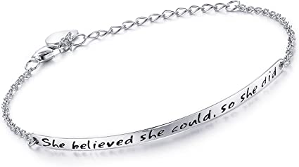 Photo 1 of NINAMAID “She believed she could so she did” Engraved 925 Sterling Silver Inspirational Bangle Bracelets