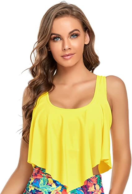 Photo 1 of Edelqual Tankini Swimsuits Top for Women Ruffled Flounce Swimwear Top Only Bathing Suits