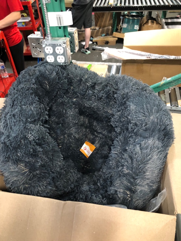 Photo 2 of *SEE NOTES* Luciphia Round Dog Cat Bed Donut Cuddler, Faux Fur Plush Pet Cushion for Medium Dogs Dark Grey