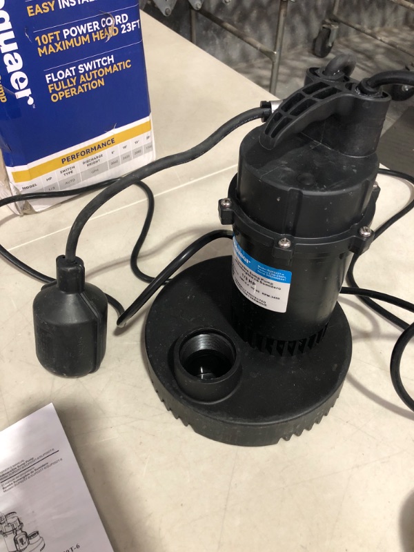 Photo 5 of (USED - READ NOTES) Acquaer 1/3HP Sump Pump, 3040GPH Submersible Clean/Dirty Water Pump with Automatic Float Switch and 10ft Power Cord Sub Pump 