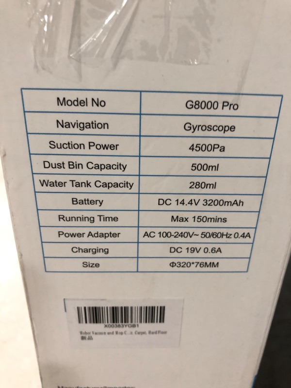 Photo 5 of UNABLE TO TEST** Tikom Robot Vacuum and Mop Combo 2 in 1, 4500Pa Strong Suction, G8000 Pro 