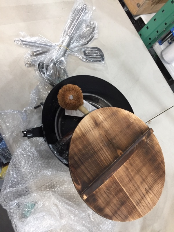 Photo 1 of 12.8"Carbon Steel Wok - 11Pcs Woks and Stir Fry Pans with Wooden Handle and Lid,10 Cookware Accessories,For Electric,Induction and Gas Stoves