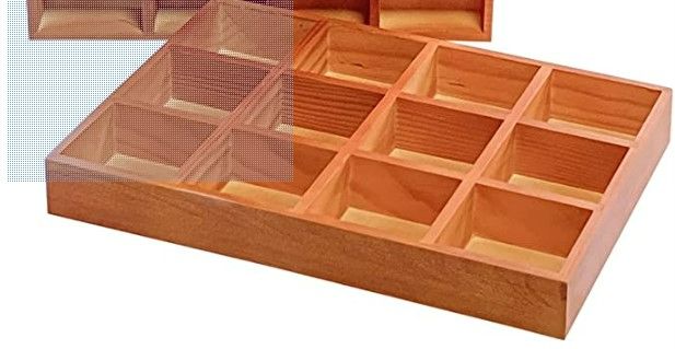 Photo 1 of  Wooden Sorting Tray Grid Display Wood Divided Organizer Brown Finished Section Box (12 Compartments,12.9 x 9.1 x 1.55 Inch Each Tray)